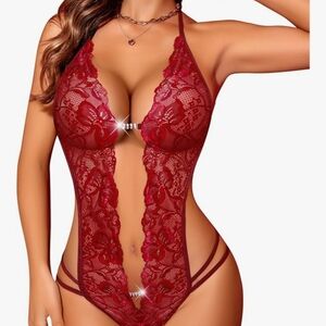 New Avid Love Babydoll Lingerie Size Medium, Elegant Red Lace Bodysuit